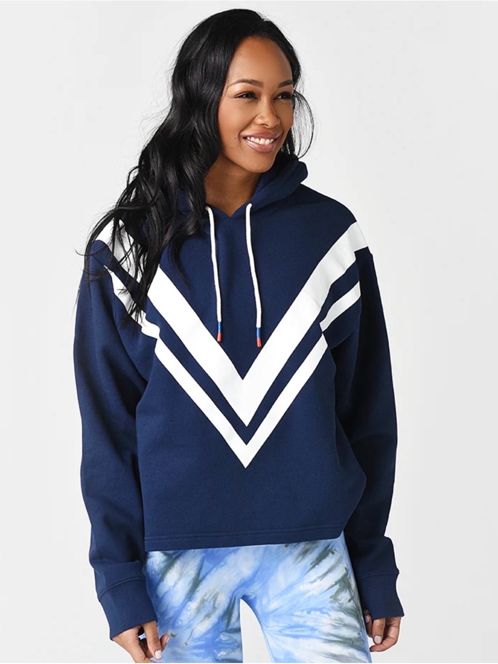 Tory Sport Tory Burch Chevron French Terry Hoodie Sweatshirt Blue Large READ